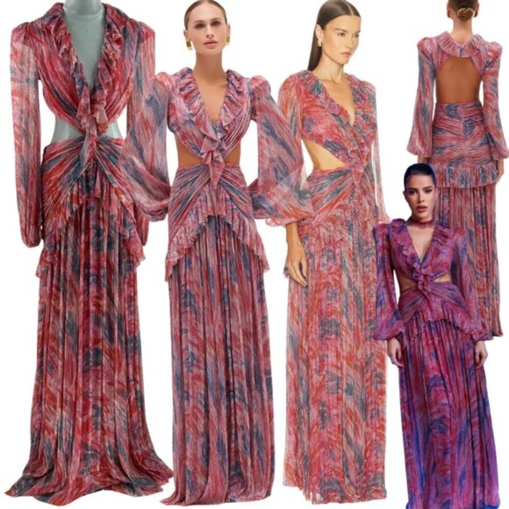 🆕 PATBO 🧿 NWOT Twist Metallic Ruched Gown, Pink - Sz BR 40 US 8